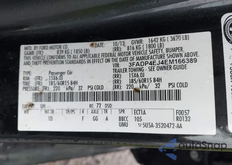 2014 Ford Fiesta Se z USA, uszkodzony, nr VIN 3FADP4EJ4EM166389